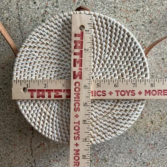 Round Woven Straw Crossbody Bag Boho Basket Purse Leather Strap - Picture 3 of 11